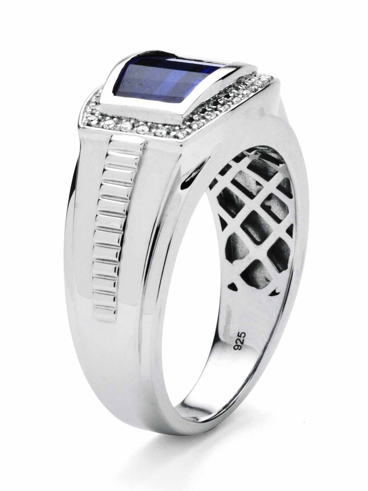 PalmBeach Jewelry Men's Created Ceylon Blue and White Sapphire Ring 3.31 TCW in 18k Gold-Plated or Platinum-Plated Sterling Silver