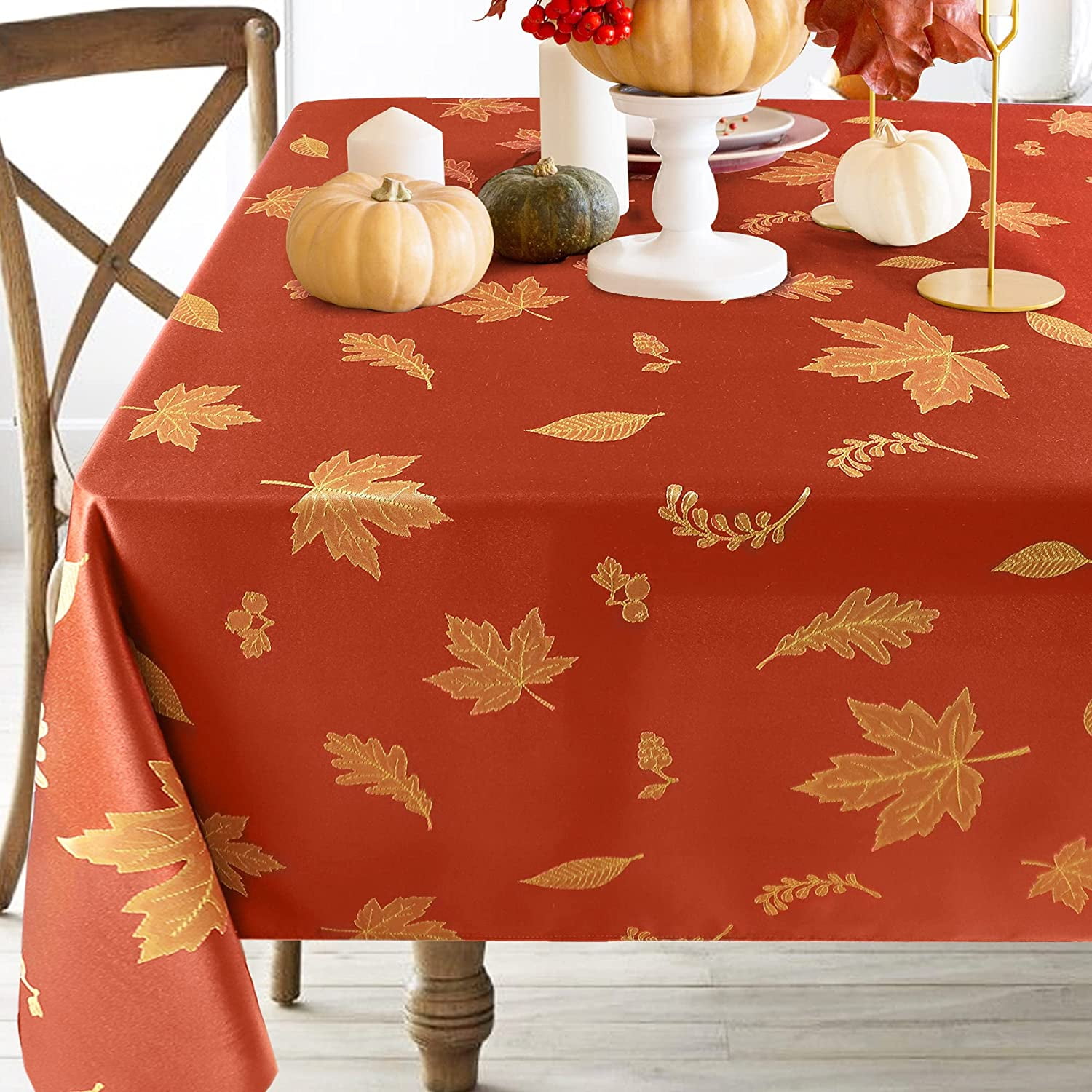 Fall Tablecloth, Thanksgiving Tablecloth Rectangle 60x84 inch, Jacquard