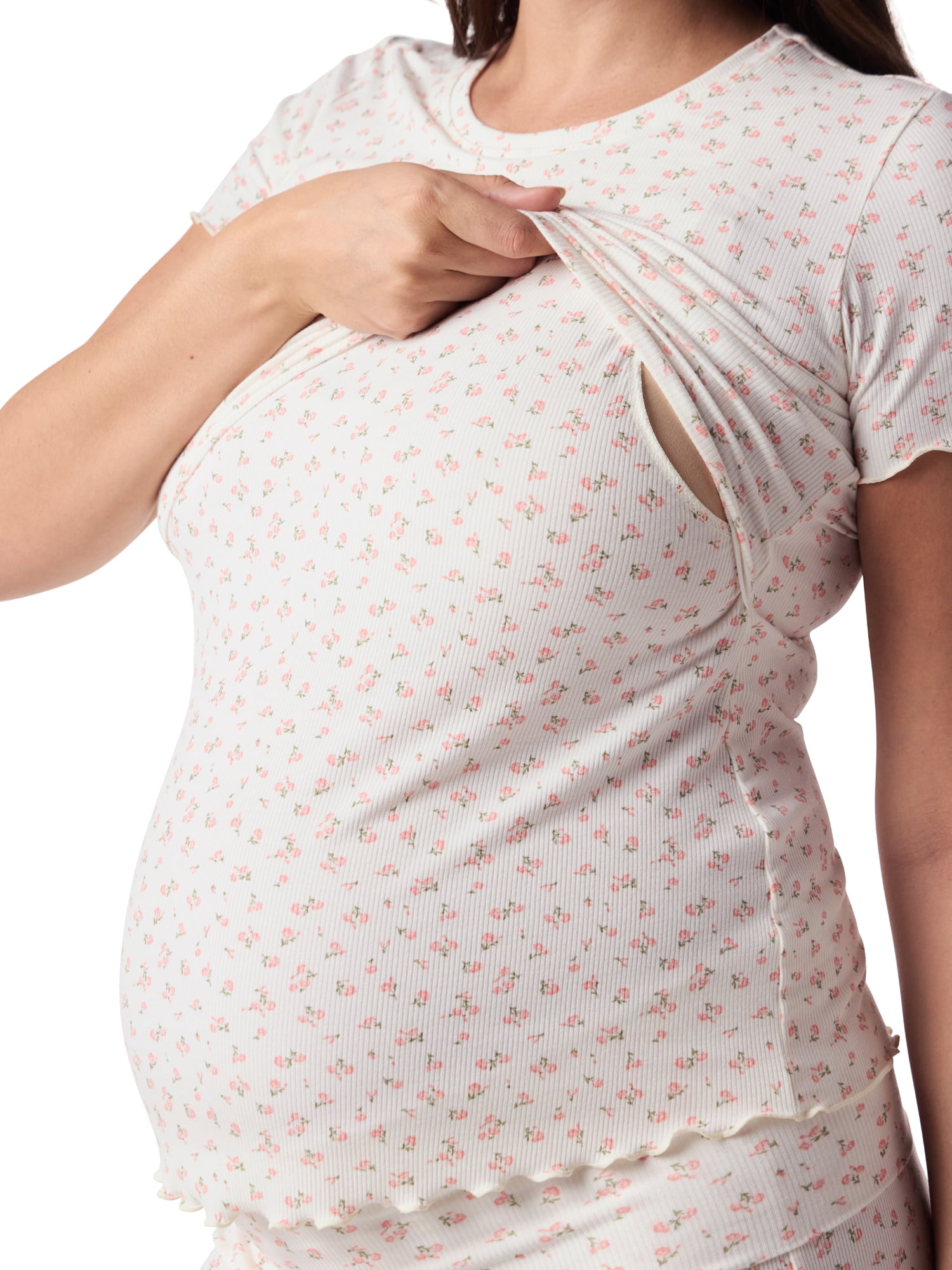 Ingrid & Isabel For Every Belly Women's Maternity Ribbed T-Shirt & Short Sleep Set, Sizes S-XXXL