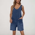 thumbnail image 2 of AnuYalue Overalls for Women Fashion V Neck Denim Romper Adjustable Jean Jumpsuits Beach Vacation Outfits with Pockets Dark Blue XL, 2 of 8
