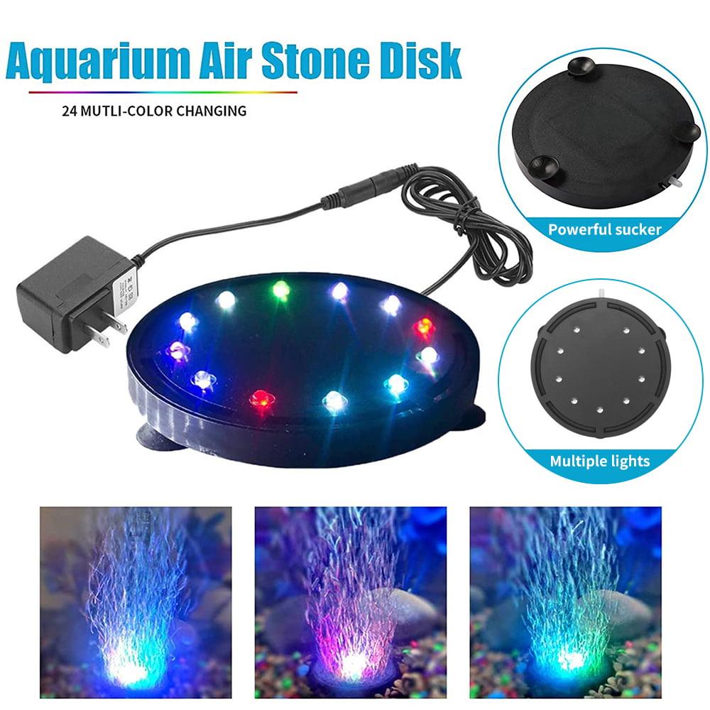 16Colors LED Light Lamp Air Stone Submersible Bubble for Aquarium Fish Tank Pump 