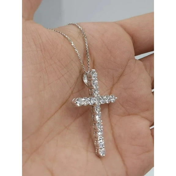 Cross Pendant 0.20Ct Round Cut Lab Created Diamond 14K White Gold Plated Silver