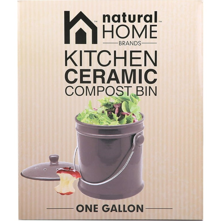 新品未使用DEPT COMPOST BIN SMALL／NATURAL Natural Home 1.8-Gallon Ceramic Compost Bin with Charcoal Filter
