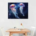 thumbnail image 2 of Nawypu Ocean Jellyfish Wall Art Nautical Sea Life Pictures Wall Decor Blue Fantastic Cosmic Canvas Prints Framed Modern Jellyfish Painting Artwork For Bathroom Kitchen Living Room Dining Room Office, 2 of 4