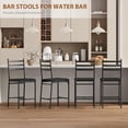 thumbnail image 1 of Modern Upholstered Bar Stools Set – Padded Seat, Curved Ladder Back, Metal Frame, Footrest – Counter Height Dining Chairs for Kitchen Island, Dining or Restaurant – Dark Coffee Gold Beads, 2-Pack, 1 of 7