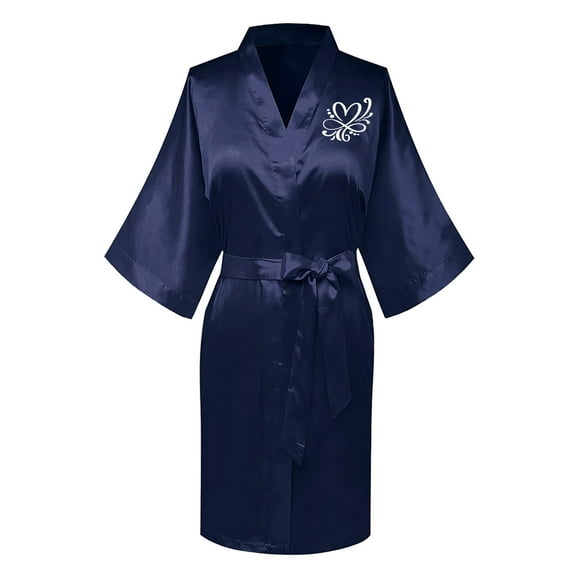 TIMIFIS Valentine's Day Gift Women's Short Silky Robes Bridesmaid Bride Party Satin Robes Sleepwear Plus Size Wedding Bridal Party Loungewear Dressing Gowns with 3/4 Sleeve - Flash