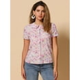thumbnail image 2 of DARING DIVA Women's Retro Peter Pan Collar Floral Print Blouses L Light Pink, 2 of 6