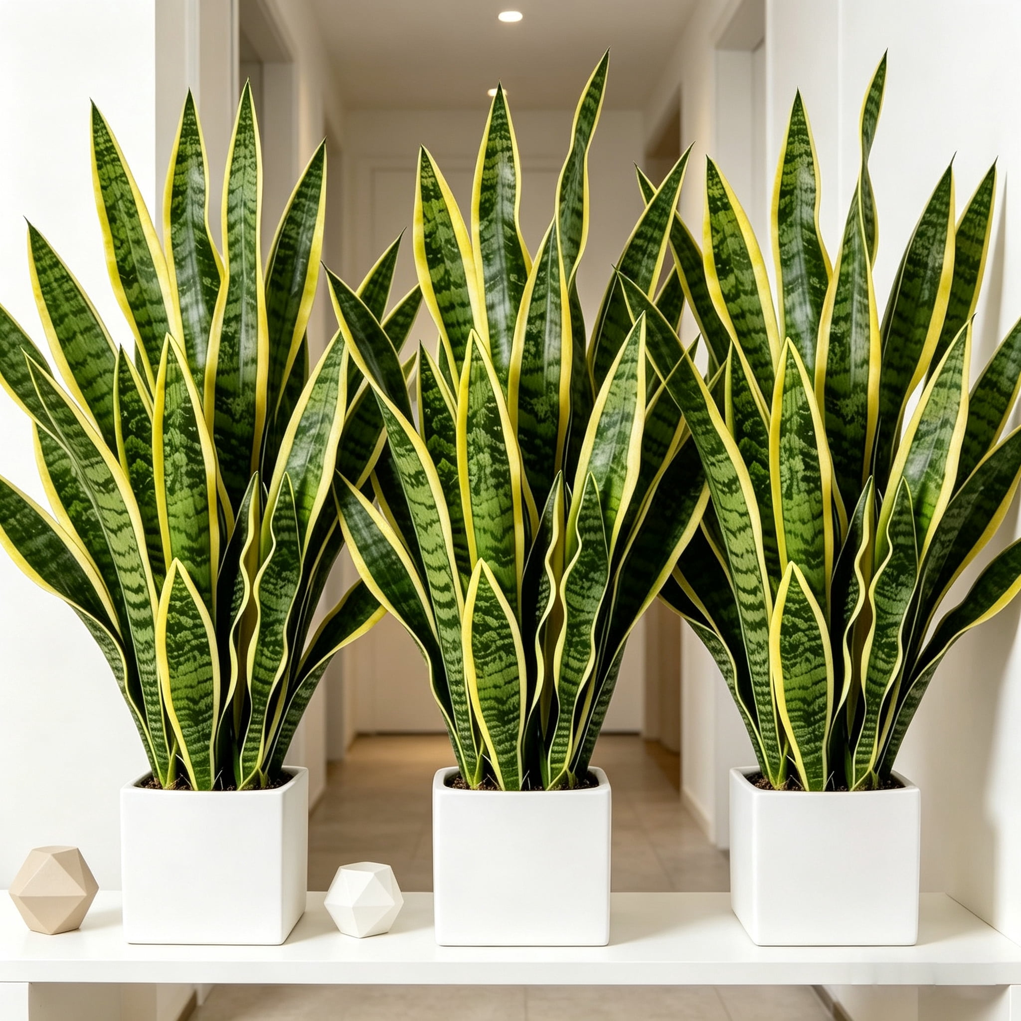 22.44in Artificial Snake Plants 3 Pack, UV Resistant Faux Sansevieria, No Pot, Indoor Outdoor Fake Snake Plant for Home Office Living Room Decor