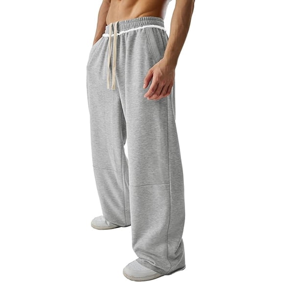 Jerdar Men's Textured Waist Sweatpants Drawstring Elastic Waist Wide-leg Pants