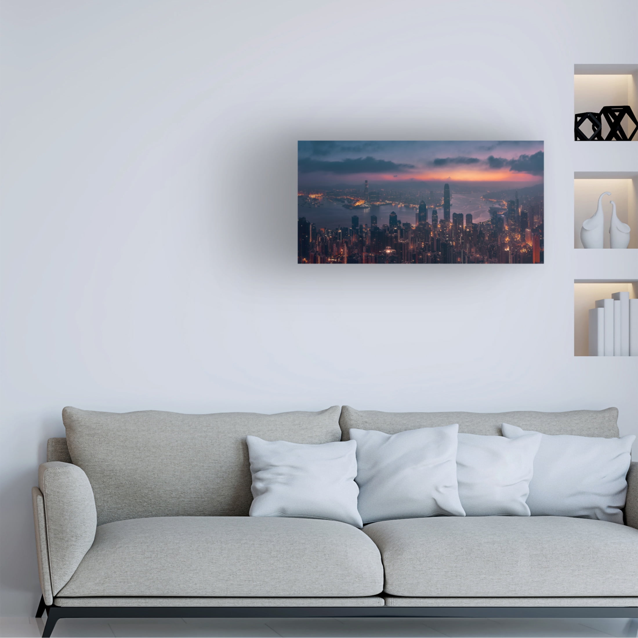 Canvas Wall Art - Javier De La 'Sunrising Hong Kong' Wall Art for Living Room, Bedroom, or Office D?cor by Trademark Fine Art - 32 x 16 Inches