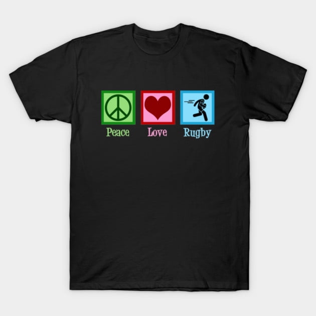 T-Shirt Unisexe Peace Love Rugby Style Hippie Sport d'Équipe Design Graphique Art, jusqu'à la Taille 3TG.