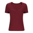 thumbnail image 4 of Jalioing Women's Short Sleeve T Shirt Summer Trendy V Neck Slim Tees Tops Solid Color Basic Going Out Shirts, 4 of 5