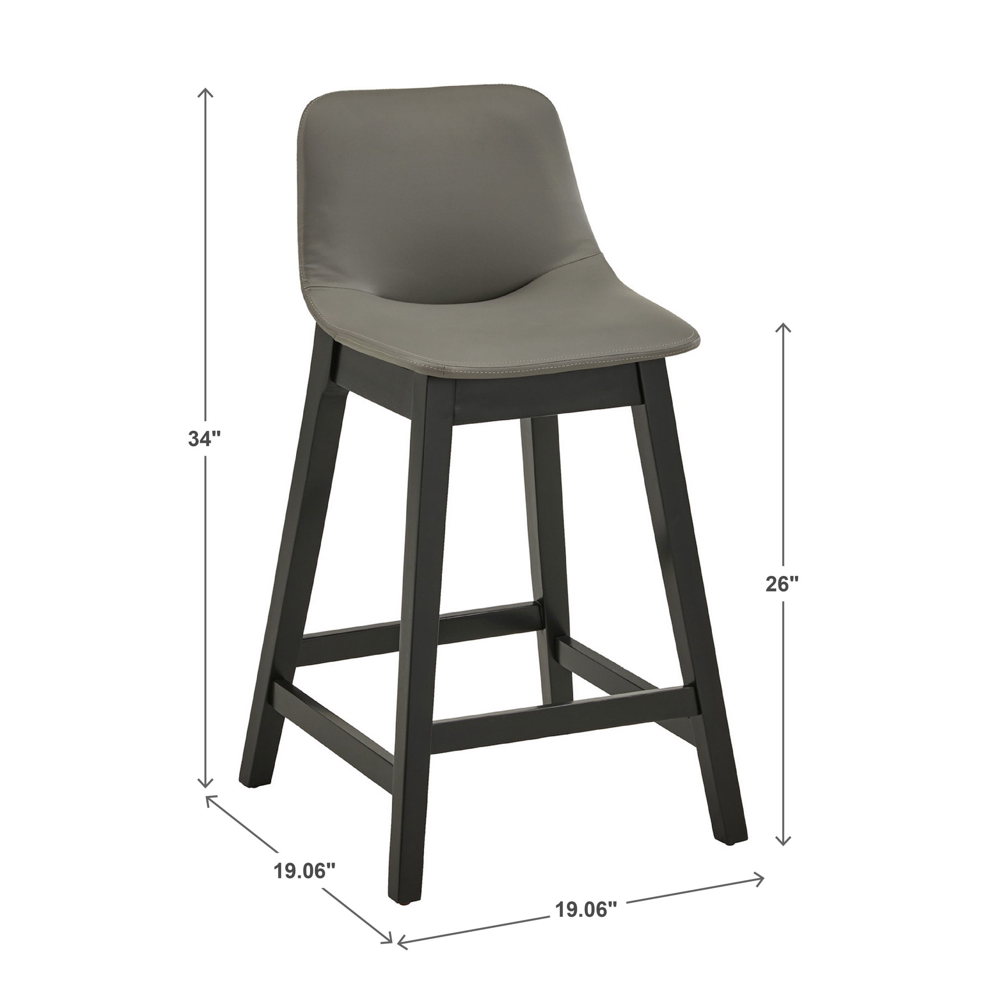 Weston Home Egleston Square Vegan Leather Low Back Counter Height Chair, Gray, Set of 2