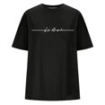 thumbnail image 4 of JIRNDf Hauts pour Femmes Tendance d'Été T-Shirts Surdimensionnés à Imprimé de Lettres Col Rond Manches Courtes Manches Courtes Décontracté Ample Sport Décontracté Uni Adolescentes Jolis T-Shirts Graphiques pour Femmes Chemises Noir TG, 4 of 4