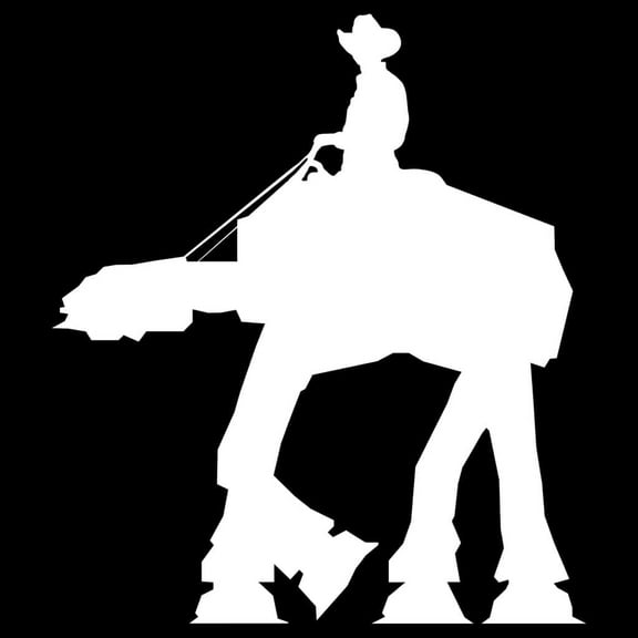 Cowboy Riding AT-AT Star Wars Inspired Decal Sticker | 6-Inches By 5.2-Inches | White Vinyl