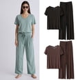 thumbnail image 2 of Thin Fabric Pajama Set For Women Loose Sleepwear Breathable Short Sleeve Pullover Top With Loose Lounging Wide Leg Pants, 2 of 8