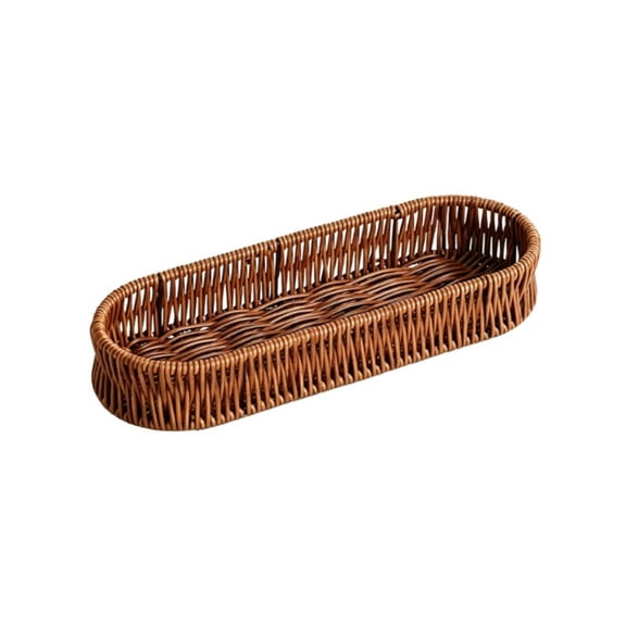 Rattan Look Storage Basket,Handwoven Utensil Basket for Silverware Organizer | Wicker Bread Basket | Outdoor Dining Cutlery Baskets for Picnic,12.01x4.33x1.77 Inch