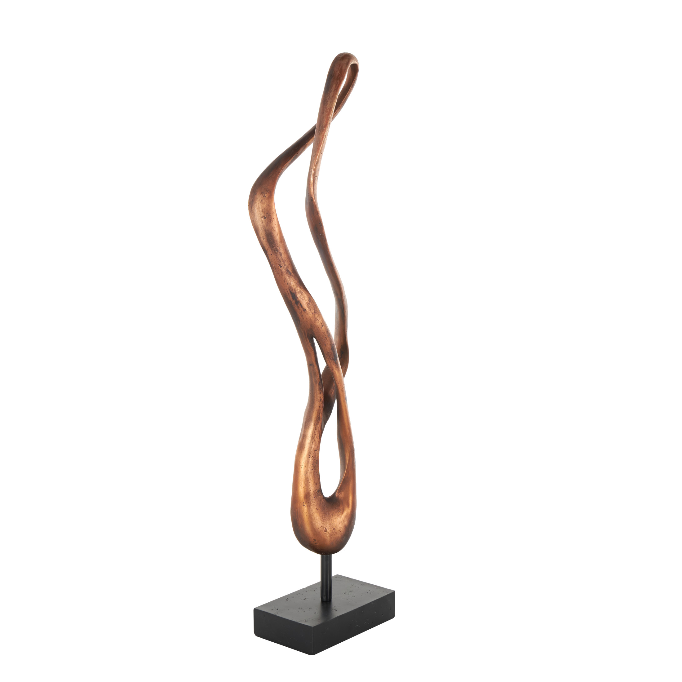 6" x 28" Bronze Polystone Abstract Abstract Sculpture with Rectangle Black Base, by DecMode