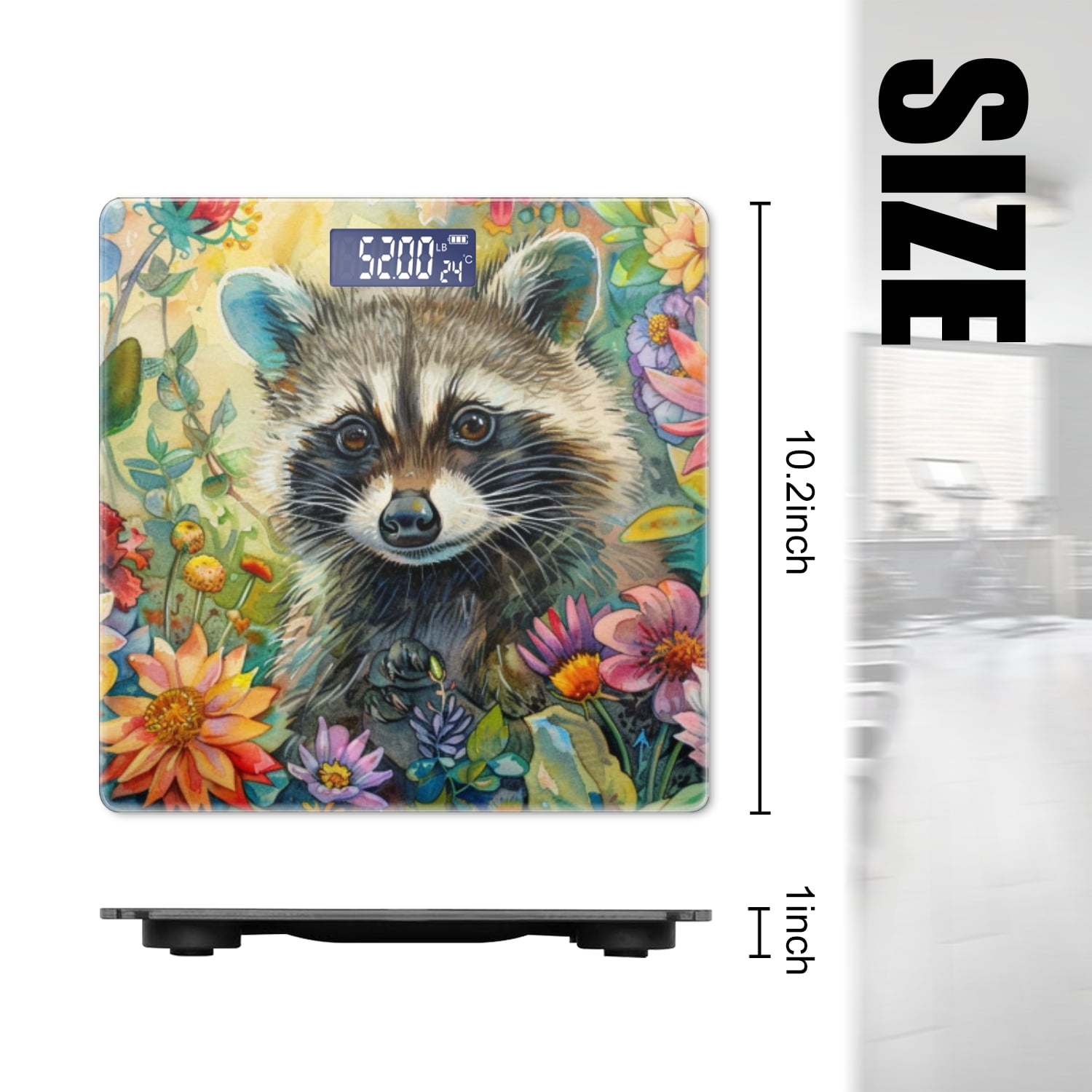 Bathroom Scale, Highly Accurate Digital Body Scale,Precisely Measures Weight up to 400 lbs-Cute Baby Raccoon Surrounded By Colorful Flowers