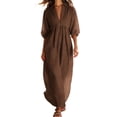 thumbnail image 2 of Odbmxy Womens Dresses Maxi Fall Cotton Linen 3/4 Sleeve Tent Oversized Puff Sleeve Collared Beach Women's Shirt Dress, 2 of 7