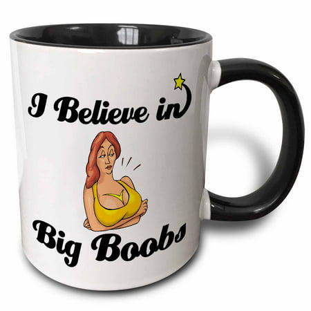 3dRose I Believe In Big Boobs - Two Tone Black Mug, (Best Black Boobs Ever)