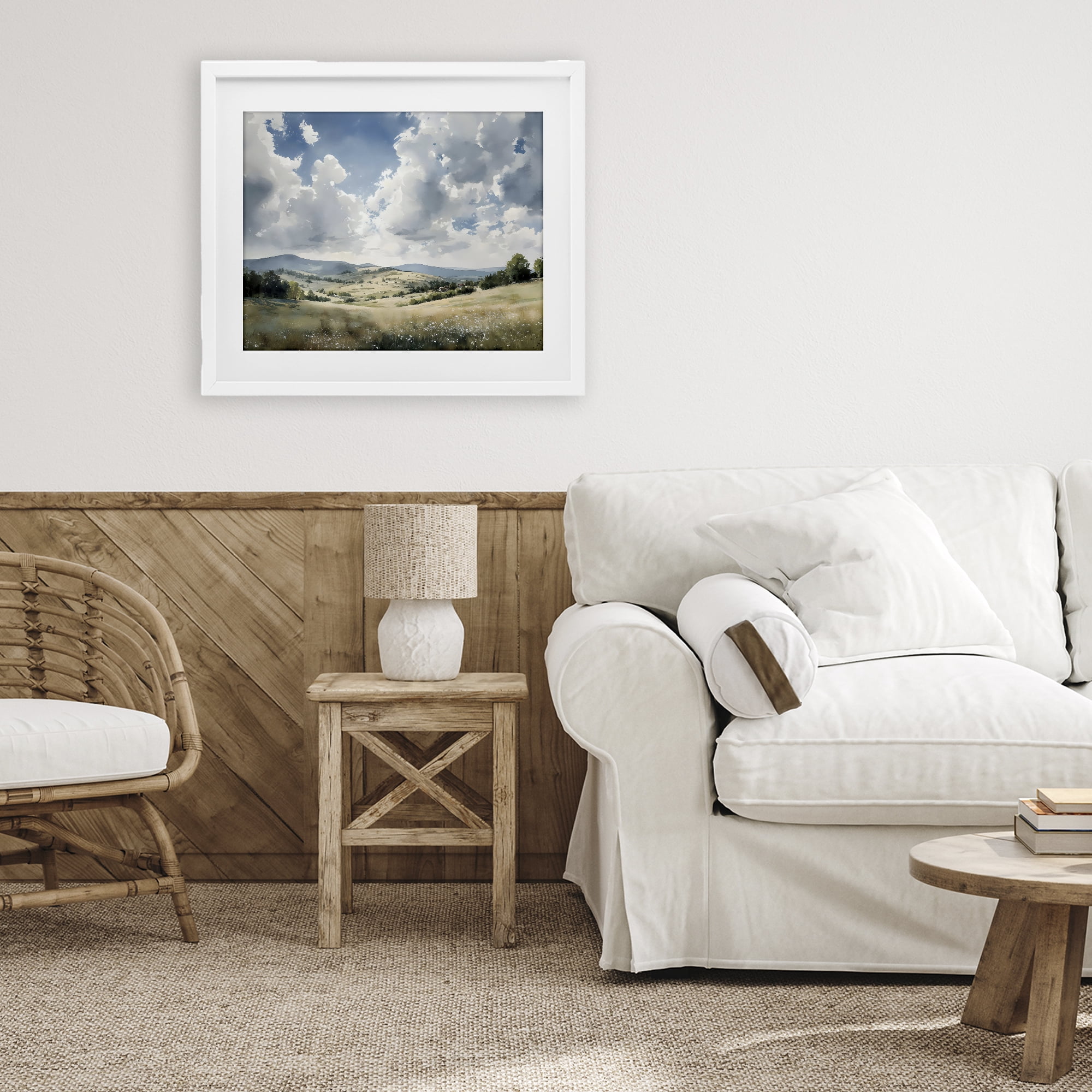 Stupell Industries Cloudy Hills Meadow White Framed Print Under Glass, design by Franklyn Gregory