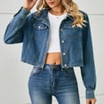 thumbnail image 3 of Oksale Cropped Denim Jacket for Women Distressed Jean Jacket Long Sleeve Trucker Jacket Vintage Western Jackets Casual Button Coat for Outside Blue M, 3 of 8