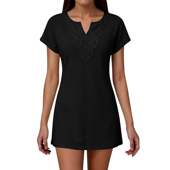XiYing Dress Shirts for Men, Women's V-Neck Lace-Trimmed Casual Loose Fit Dress, 3/4 Sleeve Summer Style,