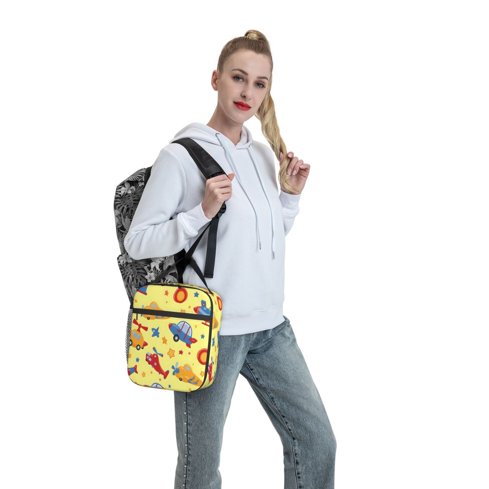 Lunch Bag For Women Men Insulated Portable Lunch Box Bento Box Office Picnic Travel Cooler Bag Colorful Cartoon Toy Car Plane Helicopter