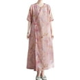 thumbnail image 2 of YM YOUMU Women Floral Ethnic Dress Frog Button Half Sleeve Cheongsam Qipao, 2 of 3