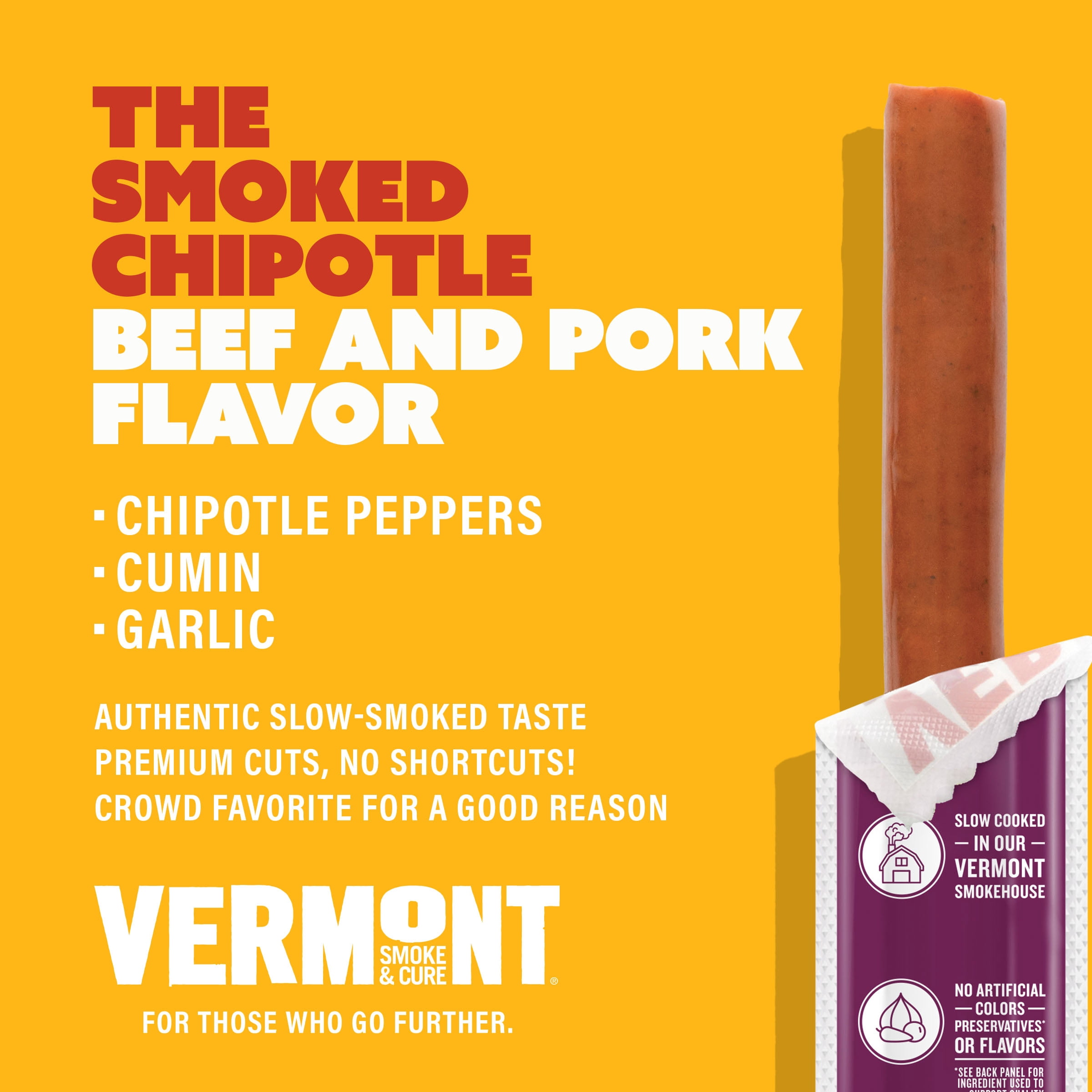Vermont Smoke & Cure Smoked Chipotle Beef and Pork Sticks 1oz Individually Wrapped Protein Snacks 24Ct