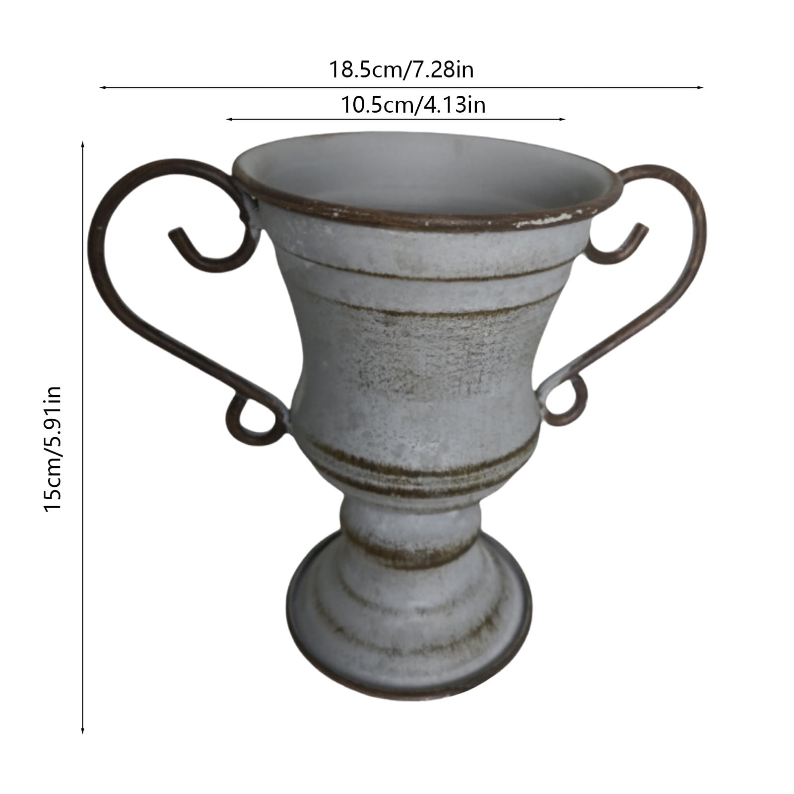 Large Urn Planter Clearance Sale - Vintage Distressed Iron Flower Pot, Cement Look Wicker Urn Planter for Outdoor Garden, 7 Inch Pedestal Style Planters for Patio Balcony, Durable Weather-Resistant