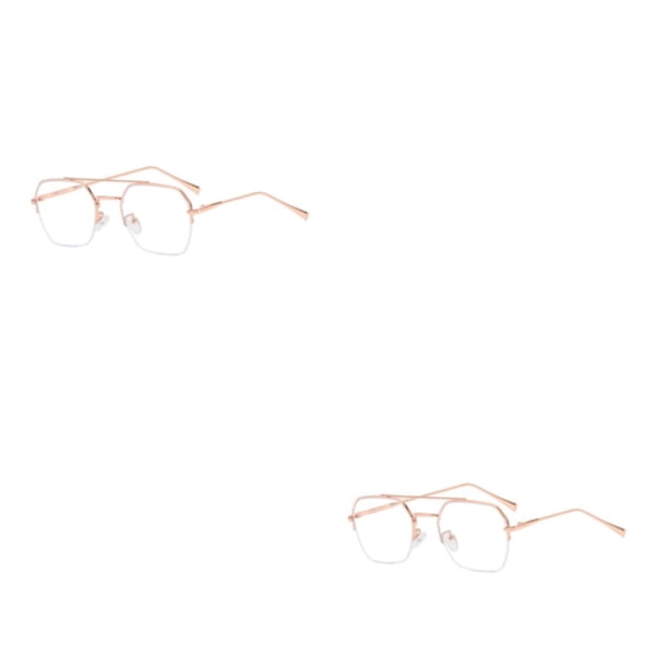 Sonducket Gafas de medio marco para hombre, protección ocular, gafas de moda, doble viga, gafas de miopía de Metal, para interiores y Oro rosa 2piezas