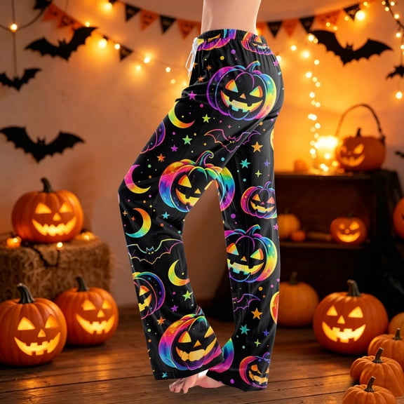 Satingcolo Womens Halloween Pajamas Pants Ladies Pumpkins Ghost Pajama Cute Soft Long Bottoms Women Pjs Pj Jammies