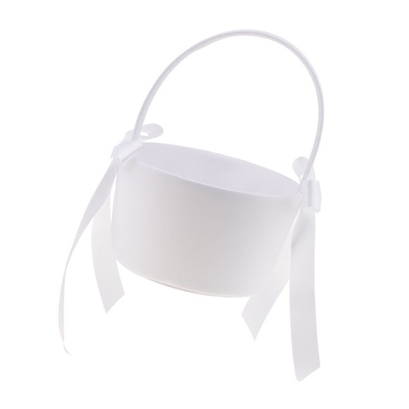 Cesta de satén de moda para niña de las flores para boda, fiesta de compromiso Blanco