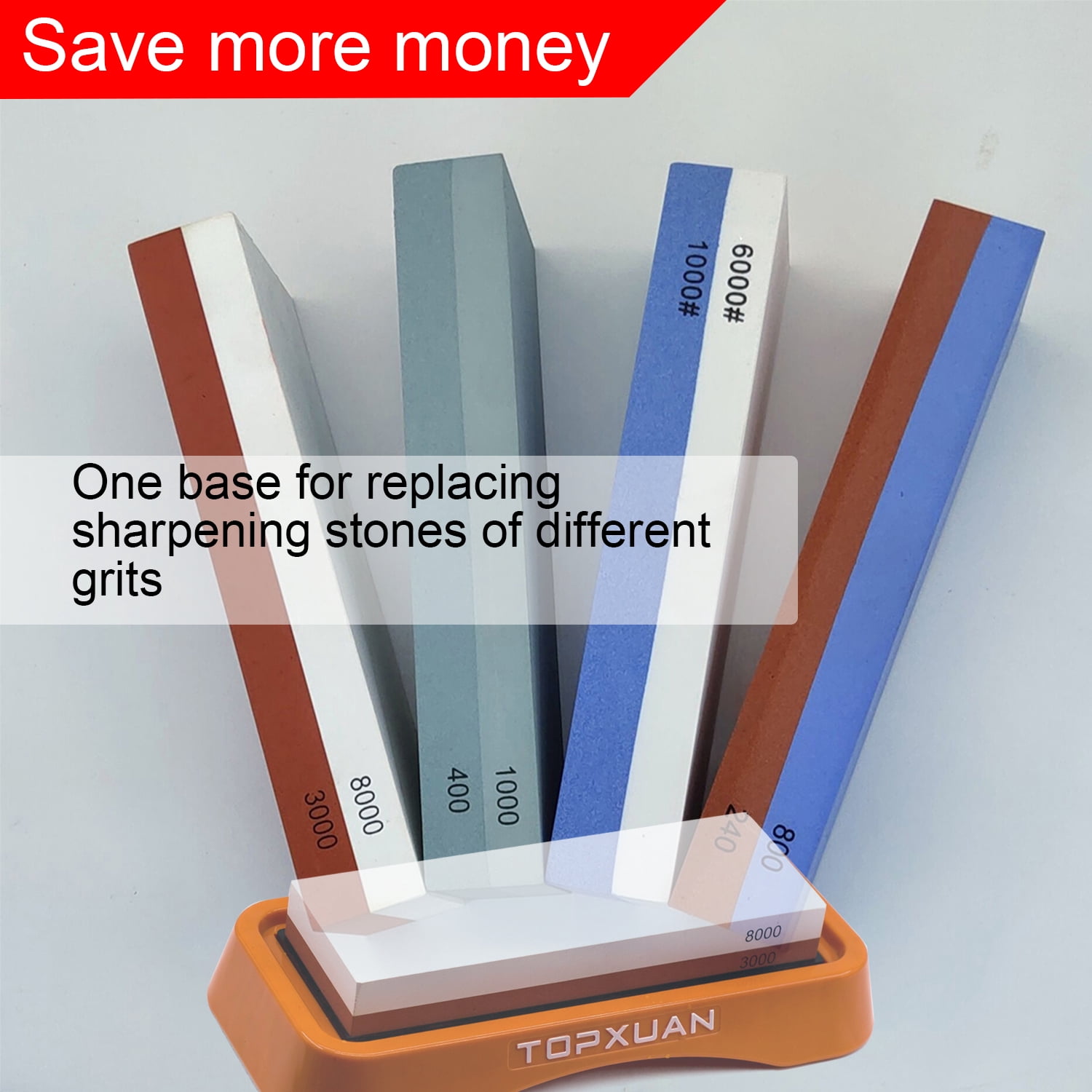TOPXUAN Knife Sharpening Stone 2 Sided 240/800 Grit Sharpener Waterstone,Professional Kitchen Whetstone with Orange Plastic Base,Non-slip Rubber and Angle Guide