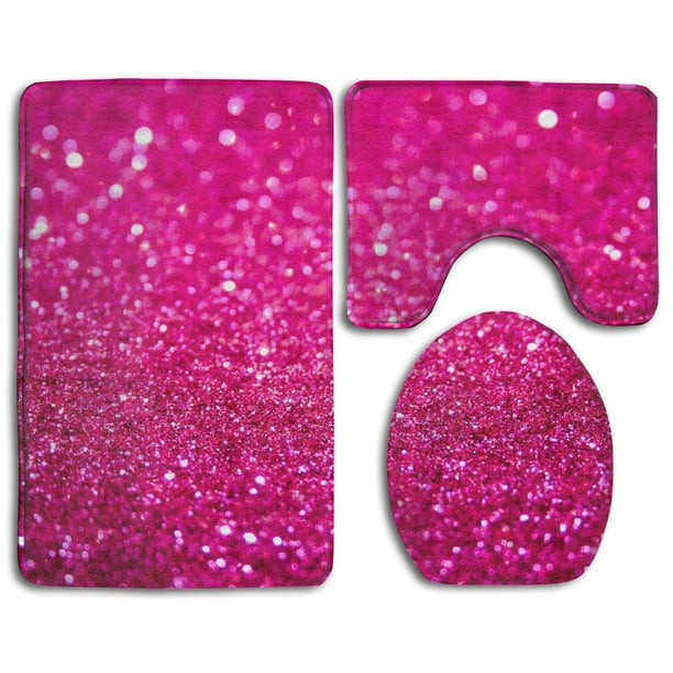 CHAPLLE Pink Sparkling Glitter Decorative 3 Piece Bathroom ...