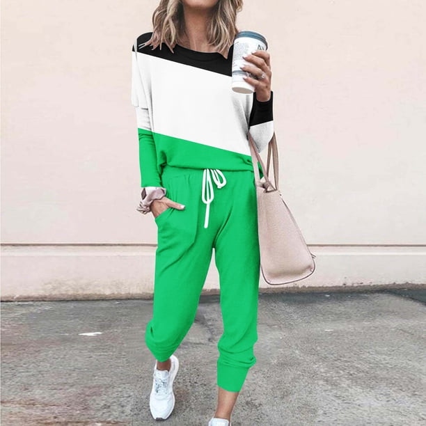 Puntoco Traje Casual Con Cordón Y Cuello Redondo De Manga Larga Con Estampado Holgado A La Moda Para Mujer Verde Xxl