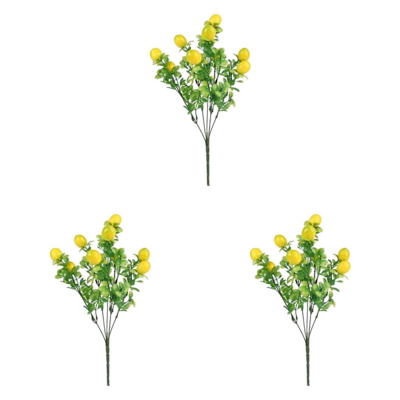 3-Piece Artificial Lemon Branches Set, 14 Inch Lemon Fruit with Green Leaves Stems for Vase Arrangement, Table Centerpiece, Farmhouse, Kitchen, and Spring Holiday Home Decoration