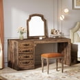 thumbnail image 3 of Finmind 59" Wood Computer Desk with 4 Drawers: Home Office & Study Table in Antique Oak, 3 of 7