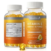 Mulittea Vitamin E 670 mg (1000 IU), 120 Softgels, Natural Antioxidant, Skin & Immune System Support