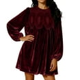 thumbnail image 6 of Women's Velvet Dress Long Sleeve Round Neck Solid Color Gold Velvet Slim Fit Midi Dress for Spring Fall Casual Office Wear,Wine,XL, 6 of 6