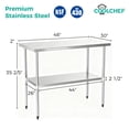thumbnail image 2 of 30x48 in 18-Gauge Stainless Steel Commercial Work Table w/ Adjustable Undershelf, 2 of 9