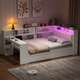 thumbnail image 2 of Euroco Wood Twin Size Platform Bed with Desk and Trundle, Storage Bed with Shelves, LED Light and USB Charging, White, 2 of 12