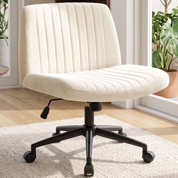 CELTOSS Criss Cross Home Office Chair, Armless Swivel Fabric Desk Chair with Wheels and Foot Pads, Computer Vanity Chair, Beige