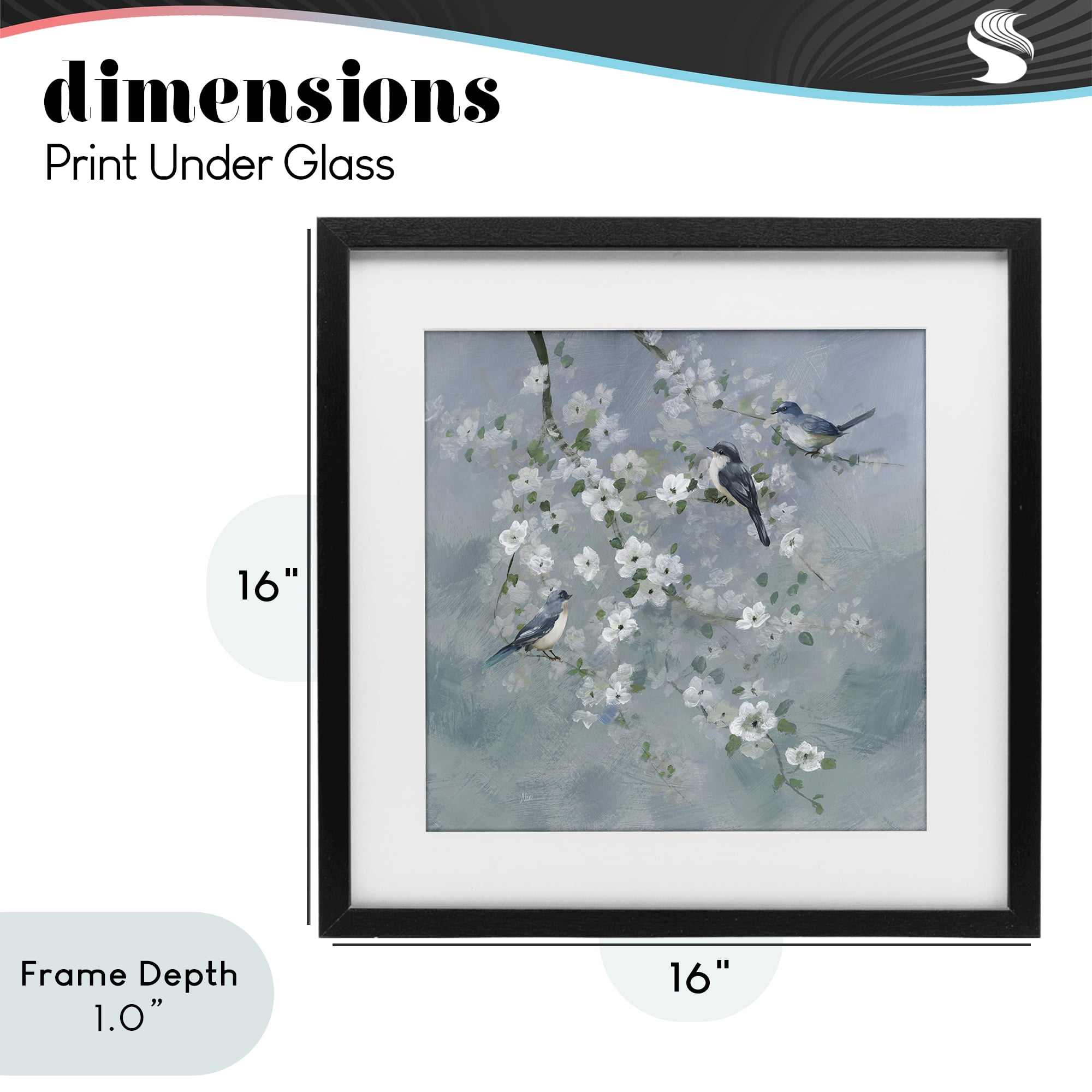 Stupell Industries Serene Birds on White Blooms Black Framed Print Under Glass, design by Nan