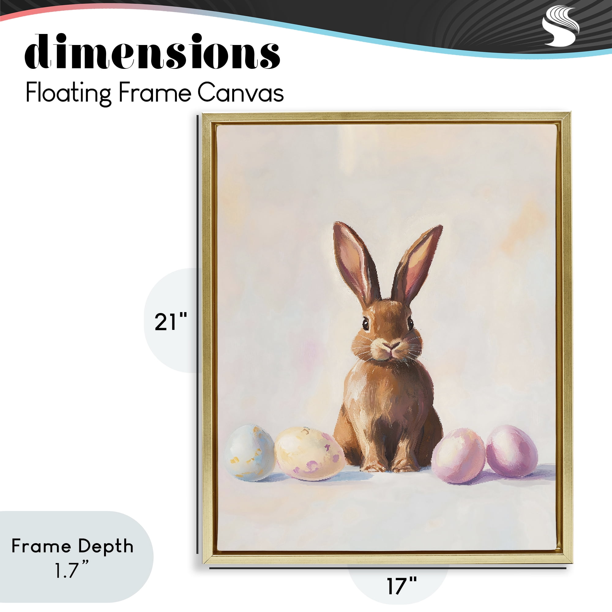 Stupell Industries Easter Bunny with Pastel Eggs Gold Framed Floater Canvas Wall Art, design by The Prints Vibe