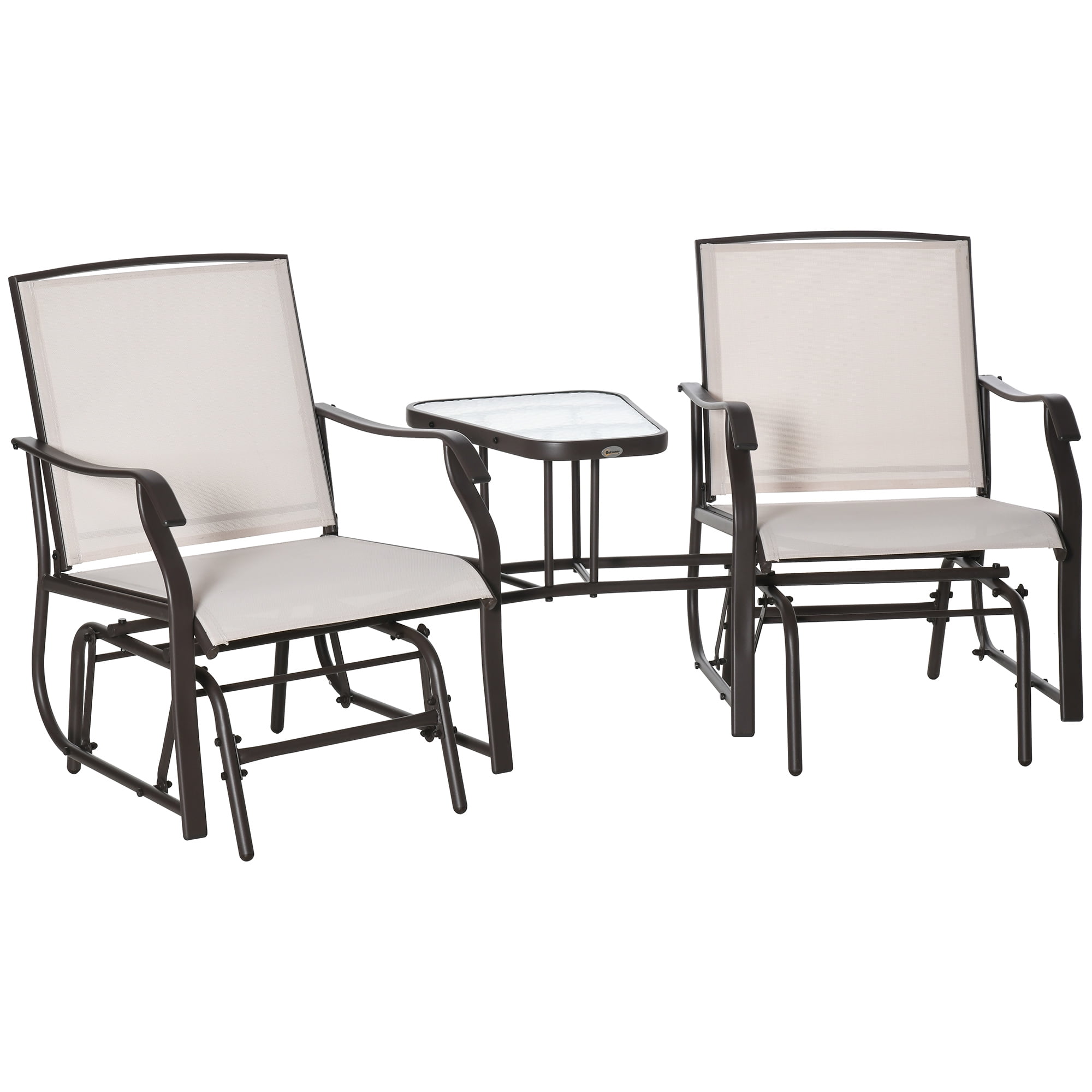 Outsunny Glider Rocking Chair & Table Set 2 Single Seaters Rocker Garden Swing Chair Patio Furniture Bistro Set