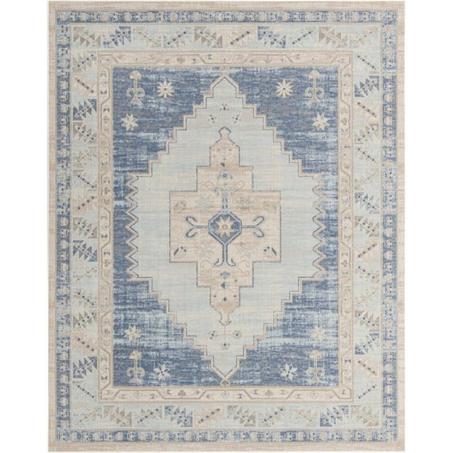 Unique Loom Whitney Bright Medallion Rug 8' x 10' Rectangle Sky Blue/Ivory
