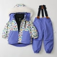 thumbnail image 2 of Staki Snow Bibs Kids Toddler Girl Snow Suit Kid Winter Snowsuit Outfits Hooded Jacket & Kids Snow Bibs Pants 12M,18M,24M,3T,4T,5T(Blue,12-18 Months), 2 of 9